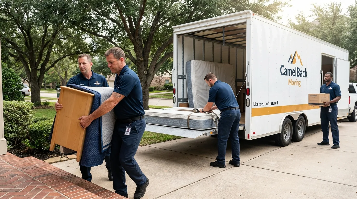 Crew loading residential truck for cross-state move from Ozark, AL